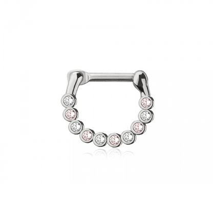 Pink and Clear Multi CZ Crystal Lined Septum Clicker Ring - 316L Stainless Steel