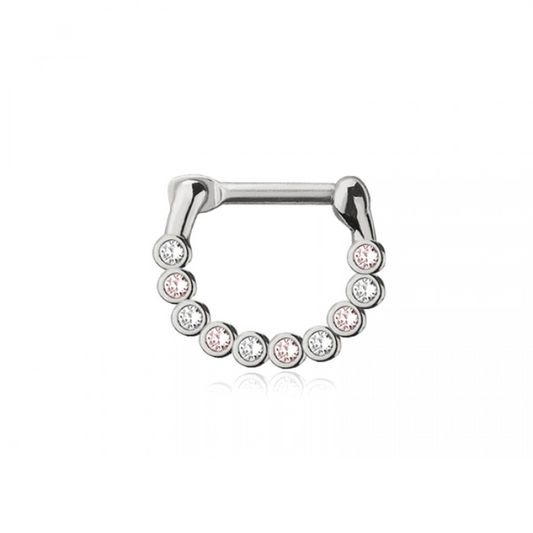 Pink and Clear Multi CZ Crystal Lined Septum Clicker Ring - 316L Stainless Steel