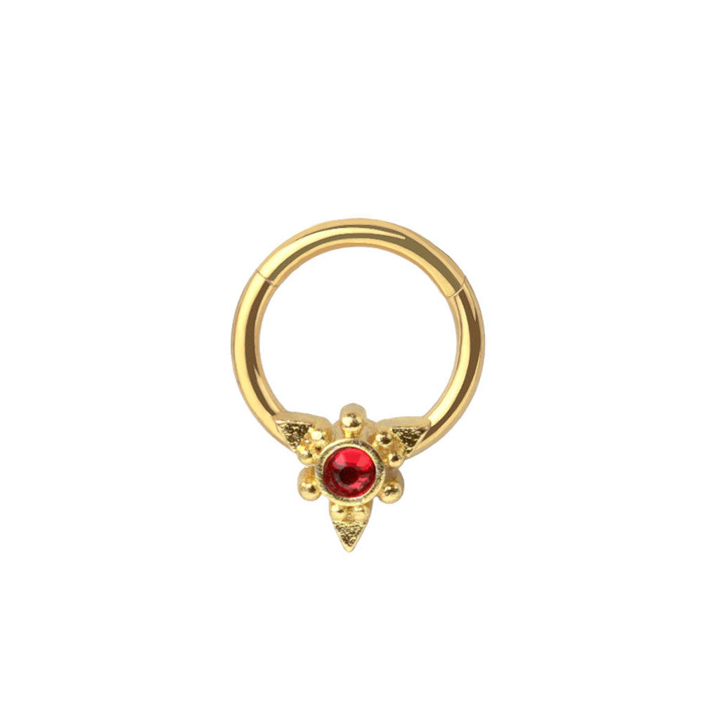 Red CZ Crystal Center Hinged Segment Clicker Ring - 316L Stainless Steel