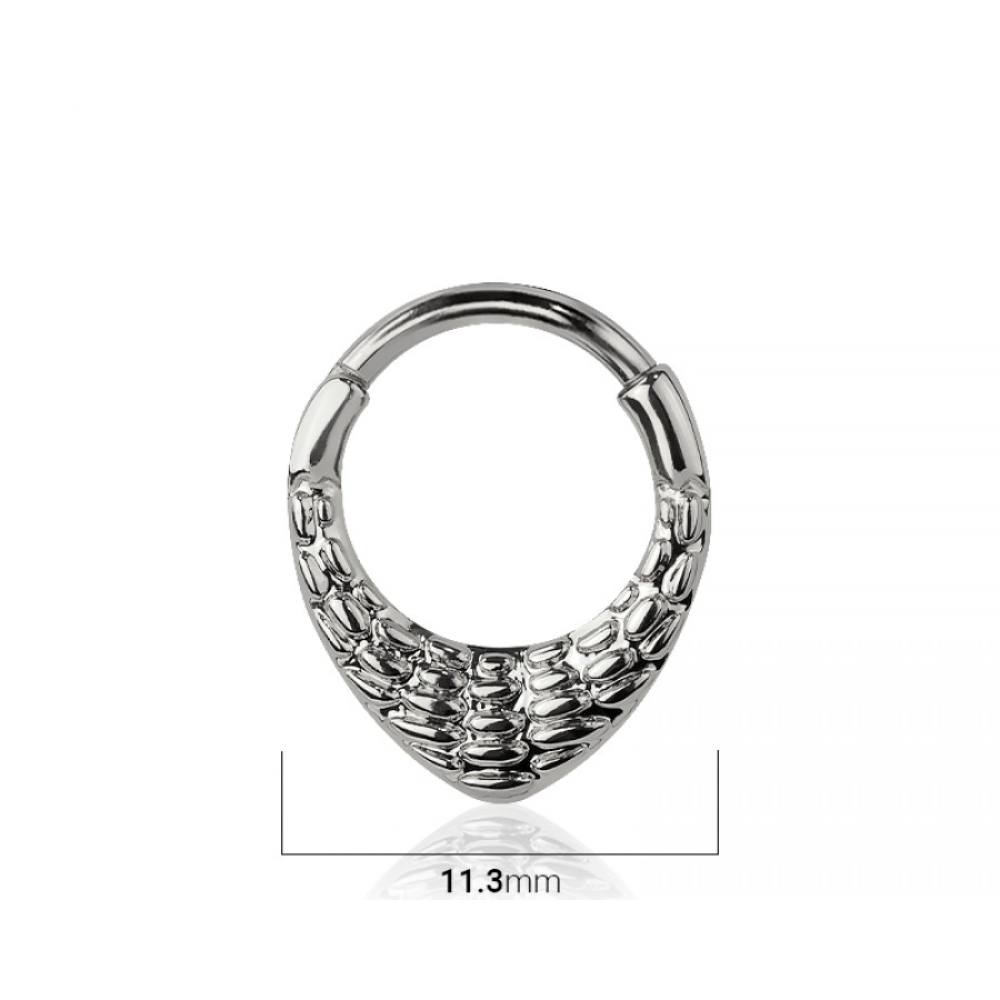 Crocodile Skin Textured Teardrop Shaped Hinged Segment Clicker Ring - 316L Stainless Steel