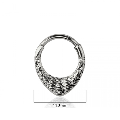 Crocodile Skin Textured Teardrop Shaped Hinged Segment Clicker Ring - 316L Stainless Steel