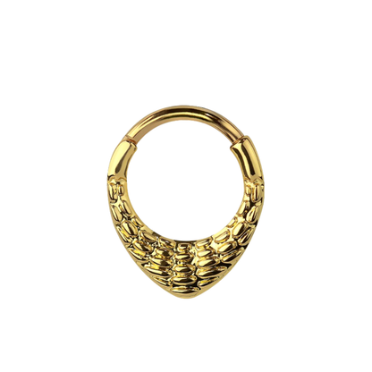 Crocodile Skin Textured Teardrop Shaped Hinged Segment Clicker Ring - 316L Stainless Steel