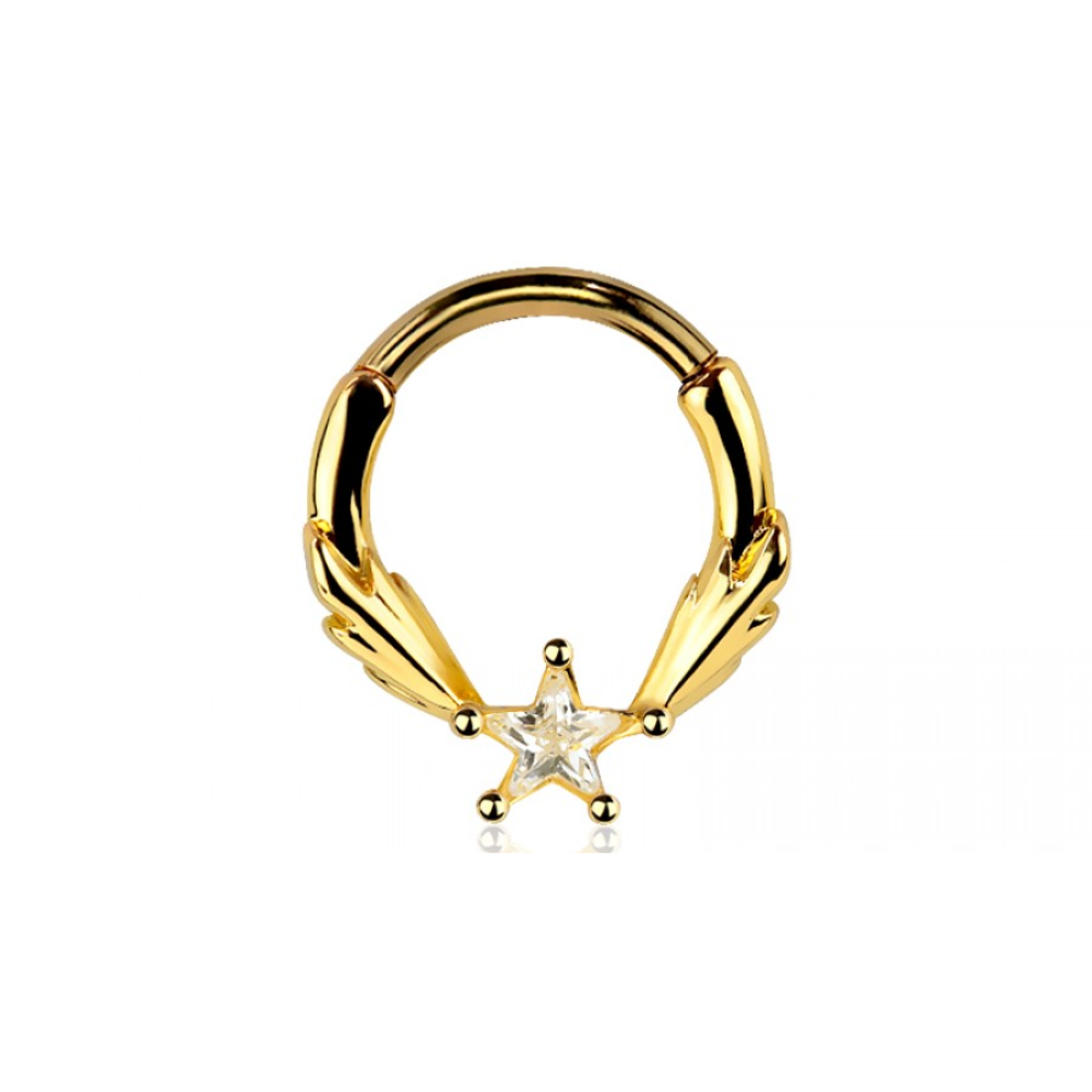 CZ Crystal Shooting Star Center Hinged Segment Clicker Ring - 316L Stainless Steel