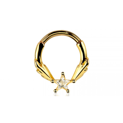 CZ Crystal Shooting Star Center Hinged Segment Clicker Ring - 316L Stainless Steel