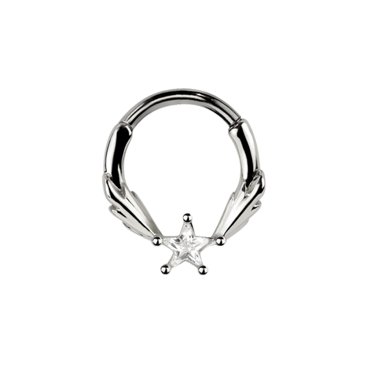 CZ Crystal Shooting Star Center Hinged Segment Clicker Ring - 316L Stainless Steel