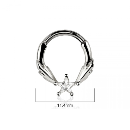 CZ Crystal Shooting Star Center Hinged Segment Clicker Ring - 316L Stainless Steel