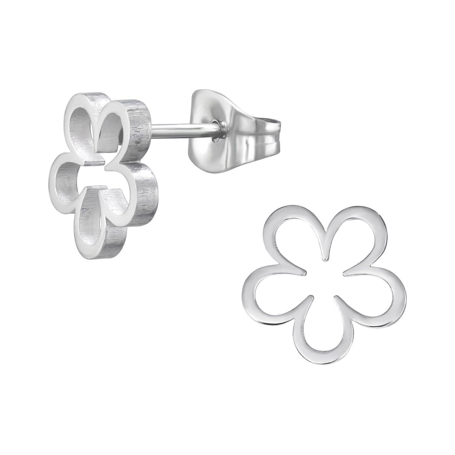 Flower Outline Stud Earrings - Pair - Stainless Steel