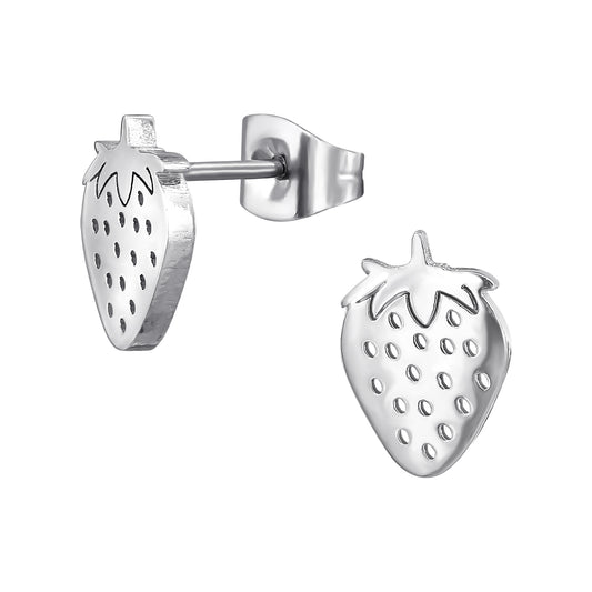 Strawberry Stud Earrings - Pair - Stainless Steel