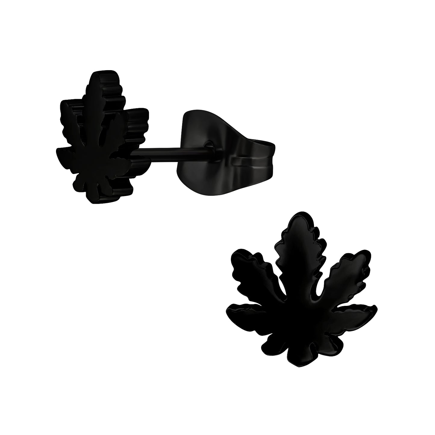 Pot Leaf Stud Earrings - Pair - Stainless Steel