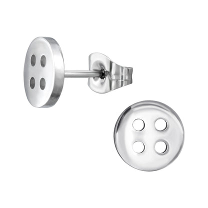 Button Stud Earrings - Pair - Stainless Steel