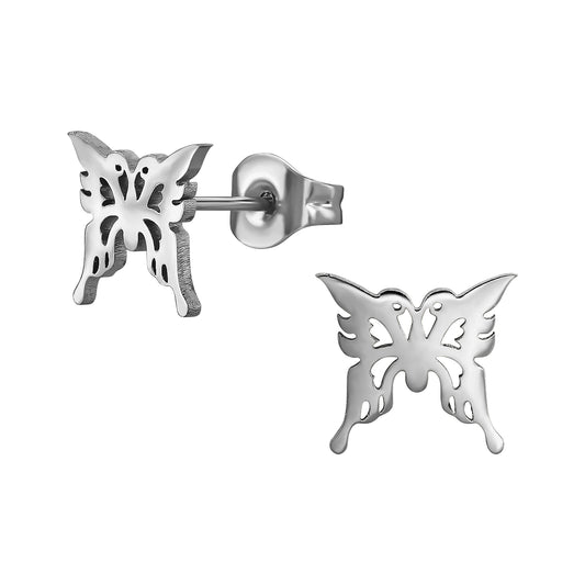 Butterfly Outline Stud Earrings - Pair - Stainless Steel