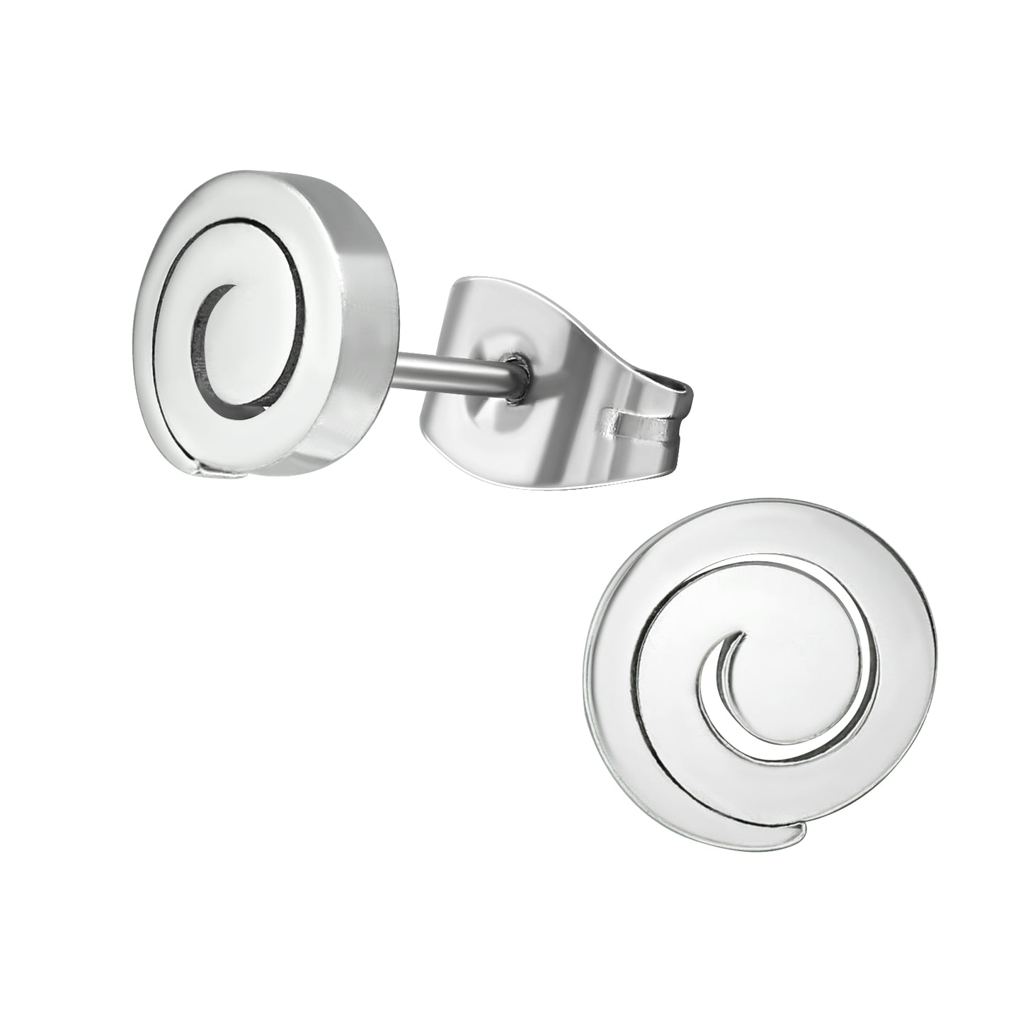 7mm Spiral Stud Earrings - Pair - Stainless Steel