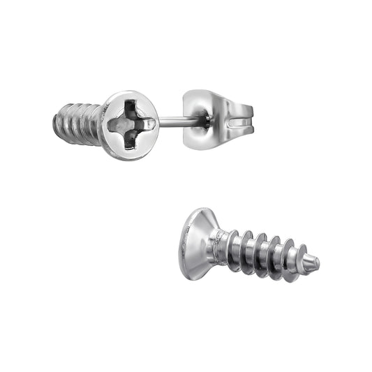 Screw Stud Earrings - Pair - Stainless Steel