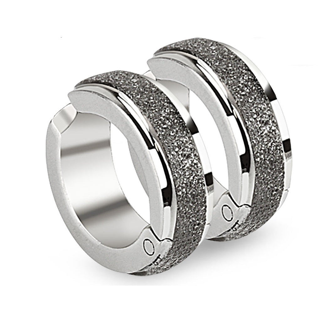 Glitter Center Cuff Clip On Non-Piercing Huggie Hoop Earrings - Pair - 316L Stainless Steel