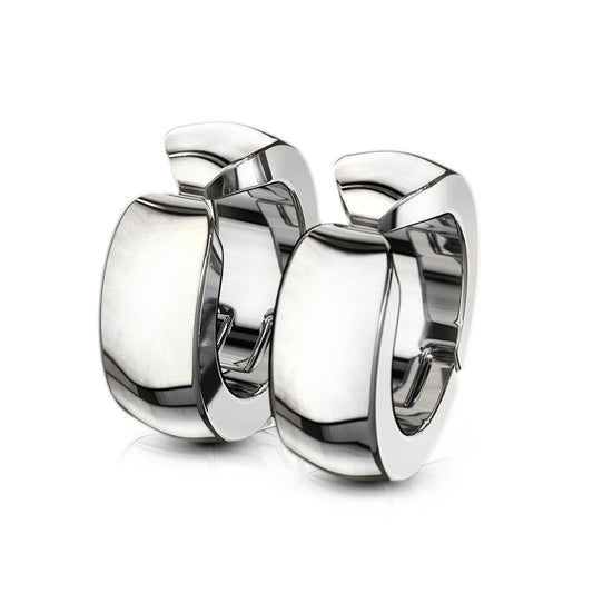 Domed Cuff Clip On Non-Piercing Huggie Hoop Earrings - Pair - 316L Stainless Steel