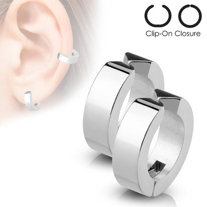 Cuff Clip On Non-Piercing Huggie Hoop Earrings - Pair - 316L Stainless Steel