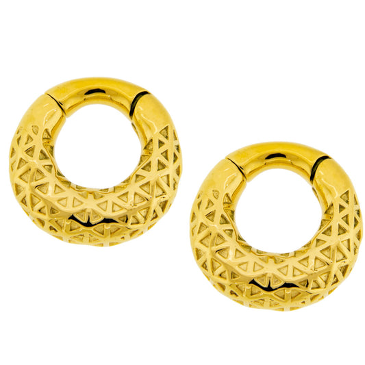 Textured Geometric Pattern Hinged Clicker Rings for Stretched Piercings - Pair - 316L Stainless Steel