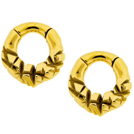 Crinkled Texture Design Hinged Clicker Rings for Stretched Piercings - Pair - 316L Stainless Steel