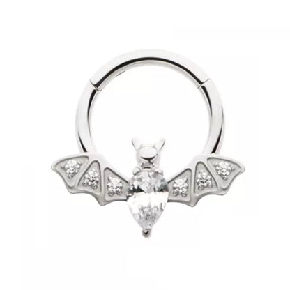 CZ Crystal Bat Hinged Segment Clicker Ring - 316L Stainless Steel