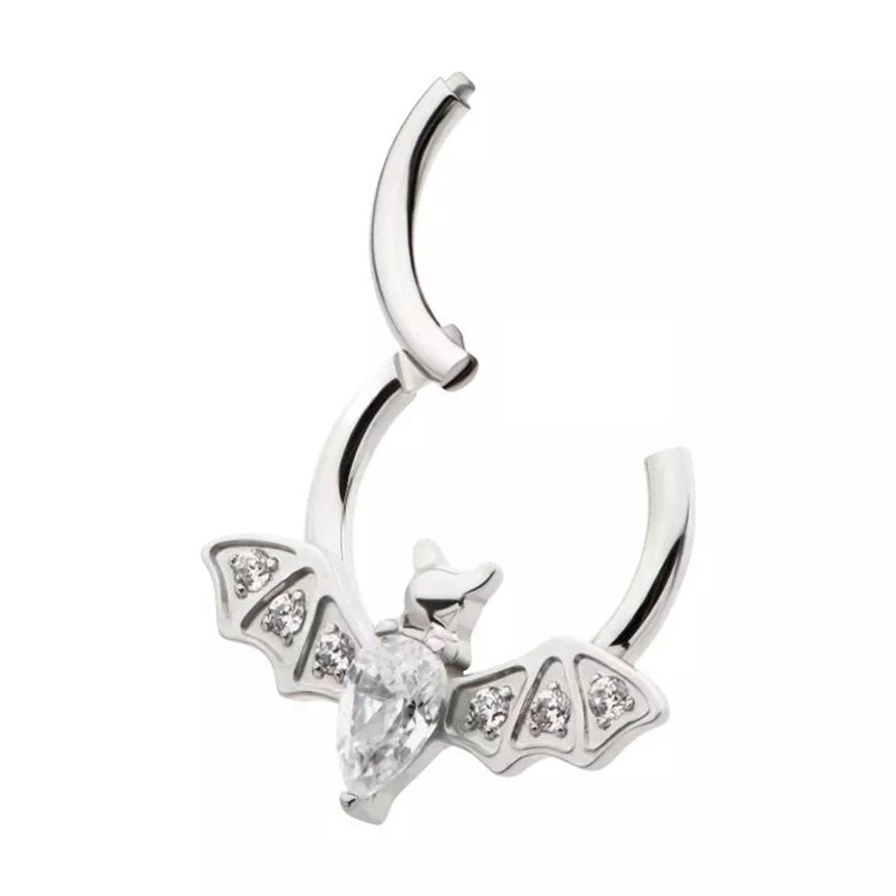 CZ Crystal Bat Hinged Segment Clicker Ring - 316L Stainless Steel