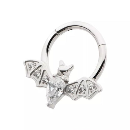 CZ Crystal Bat Hinged Segment Clicker Ring - 316L Stainless Steel