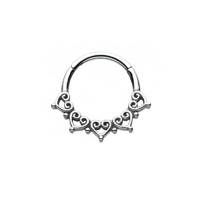 Filigree Lacey Heart Hinged Segment Ring - Stainless Steel