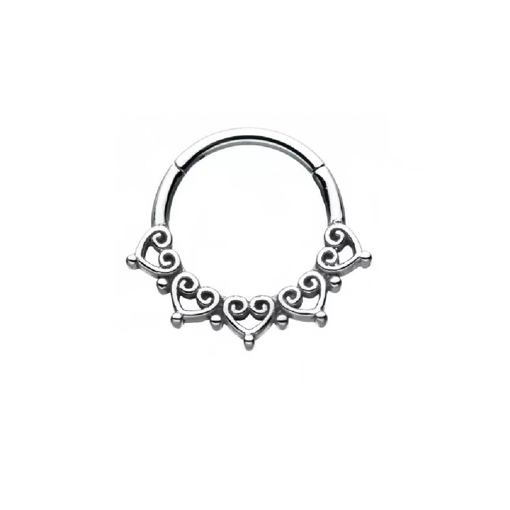 Filigree Lacey Heart Hinged Segment Ring - Stainless Steel