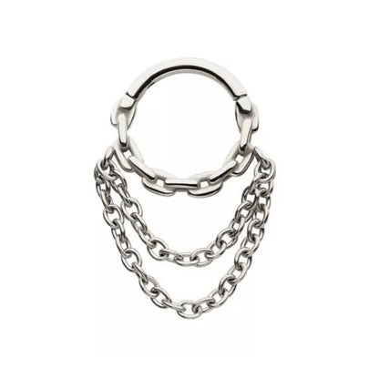 Chain Link with Double Dangling Chains Hinged Segment Ring - 316L Stainless Steel