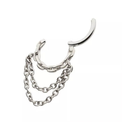 Chain Link with Double Dangling Chains Hinged Segment Ring - 316L Stainless Steel