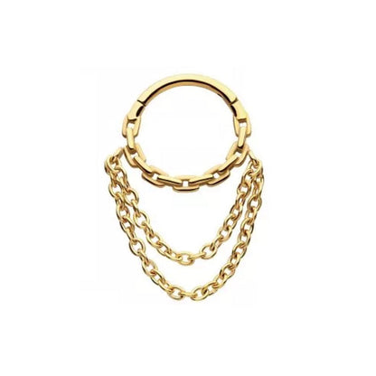 Chain Link with Double Dangling Chains Hinged Segment Ring - 316L Stainless Steel