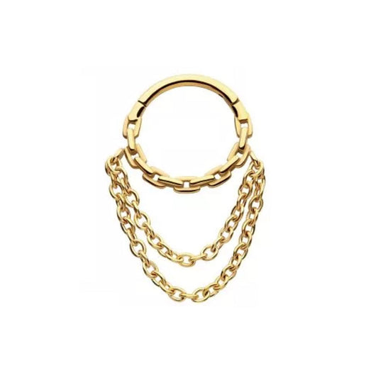 Chain Link with Double Dangling Chains Hinged Segment Ring - 316L Stainless Steel