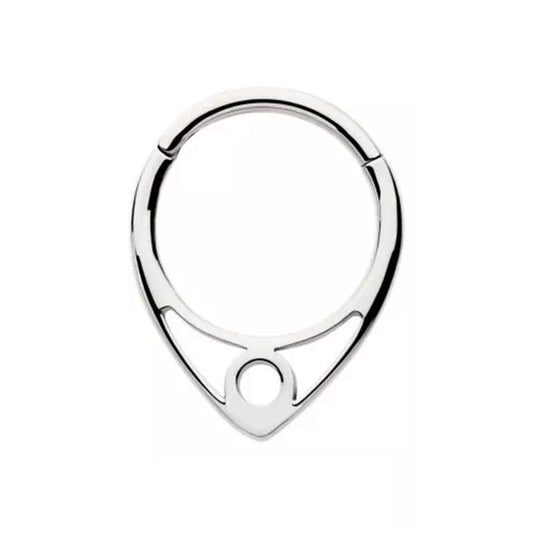 V-Shape with Circle Outline Hinged Segment Clicker Ring - 316L Stainless Steel