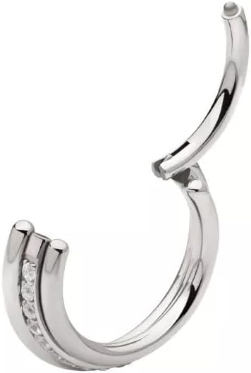 CZ Crystal Lined Cascading Triple Stacked Hinged Segment Clicker Ring - 316L Stainless Steel