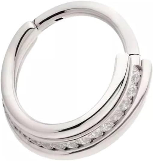 CZ Crystal Lined Cascading Triple Stacked Hinged Segment Clicker Ring - 316L Stainless Steel