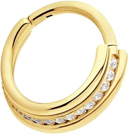 CZ Crystal Lined Cascading Triple Stacked Hinged Segment Clicker Ring - 316L Stainless Steel