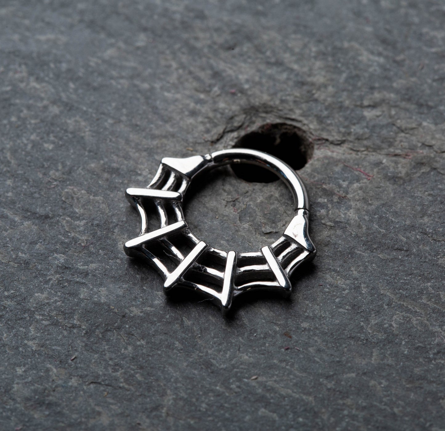 Spider Web Hinged Segment Ring - Stainless Steel