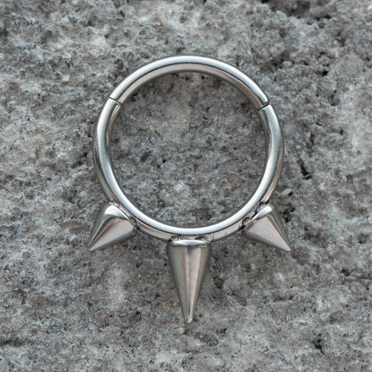 Triple Spiked Hinged Segment Ring - Stainless Steel