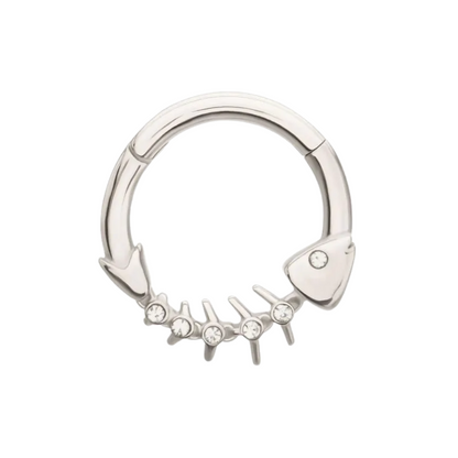 CZ Crystal Lined Fishbone Hinged Segment Clicker Ring - 316L Stainless Steel