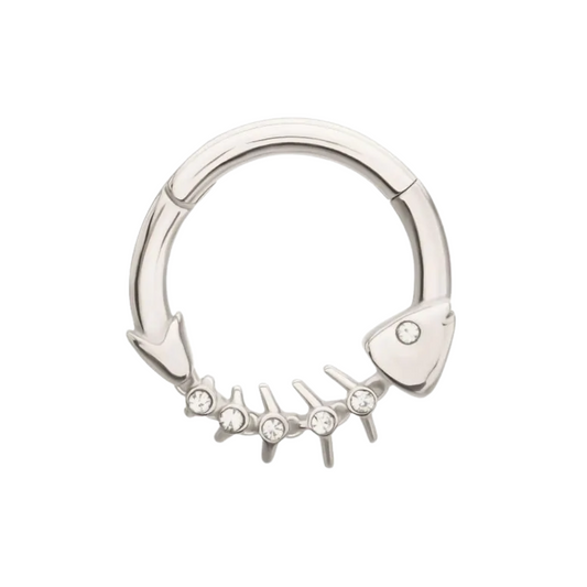 CZ Crystal Lined Fishbone Hinged Segment Clicker Ring - 316L Stainless Steel