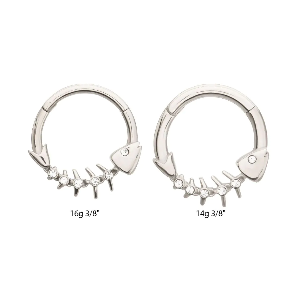 CZ Crystal Lined Fishbone Hinged Segment Clicker Ring - 316L Stainless Steel
