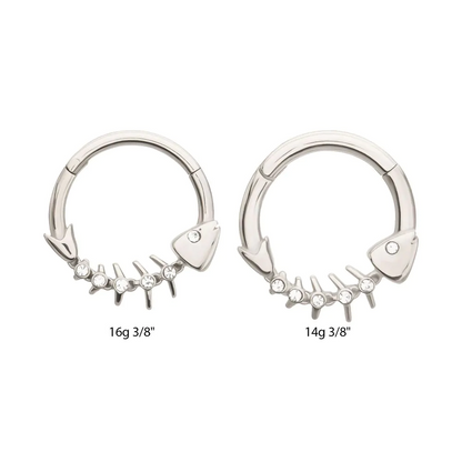 CZ Crystal Lined Fishbone Hinged Segment Clicker Ring - 316L Stainless Steel