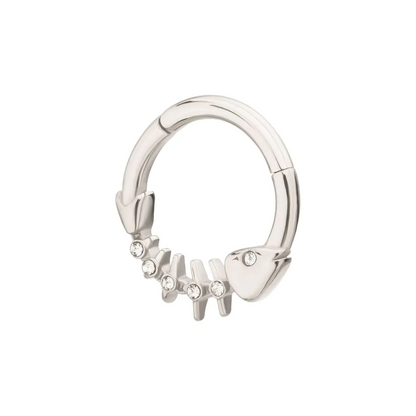CZ Crystal Lined Fishbone Hinged Segment Clicker Ring - 316L Stainless Steel