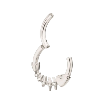 CZ Crystal Lined Fishbone Hinged Segment Clicker Ring - 316L Stainless Steel