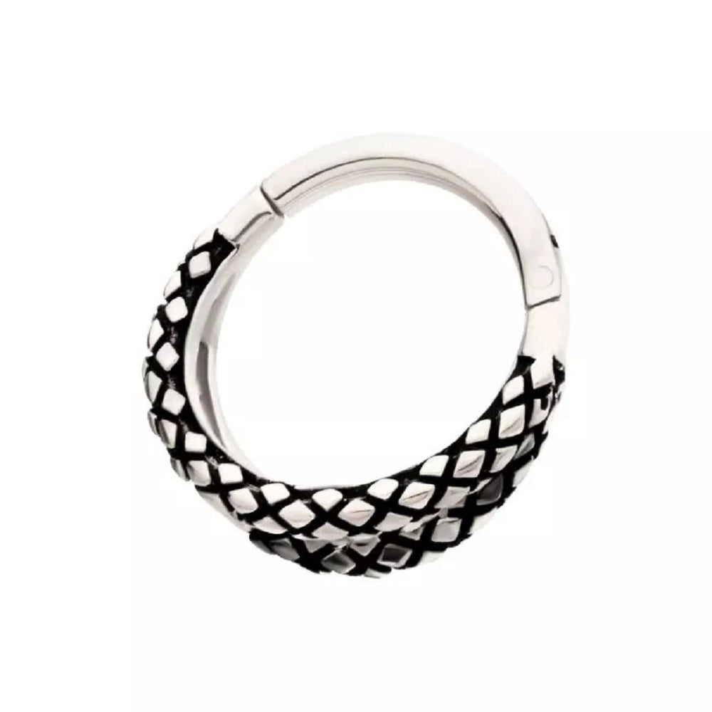 Double Snake Skin Pattern Lined Hoop Hinged Segment Ring - 316L Stainless Steel
