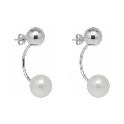 925 Sterling Silver Double Polished Silver Ball and Simulated Pearl Earring Jackets, Sold as a Pair