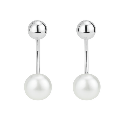 925 Sterling Silver Double Polished Silver Ball and Simulated Pearl Earring Jackets, Sold as a Pair