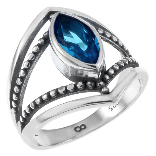 Blue Topaz CZ Crystal Marquise Statement Ring - 925 Sterling Silver