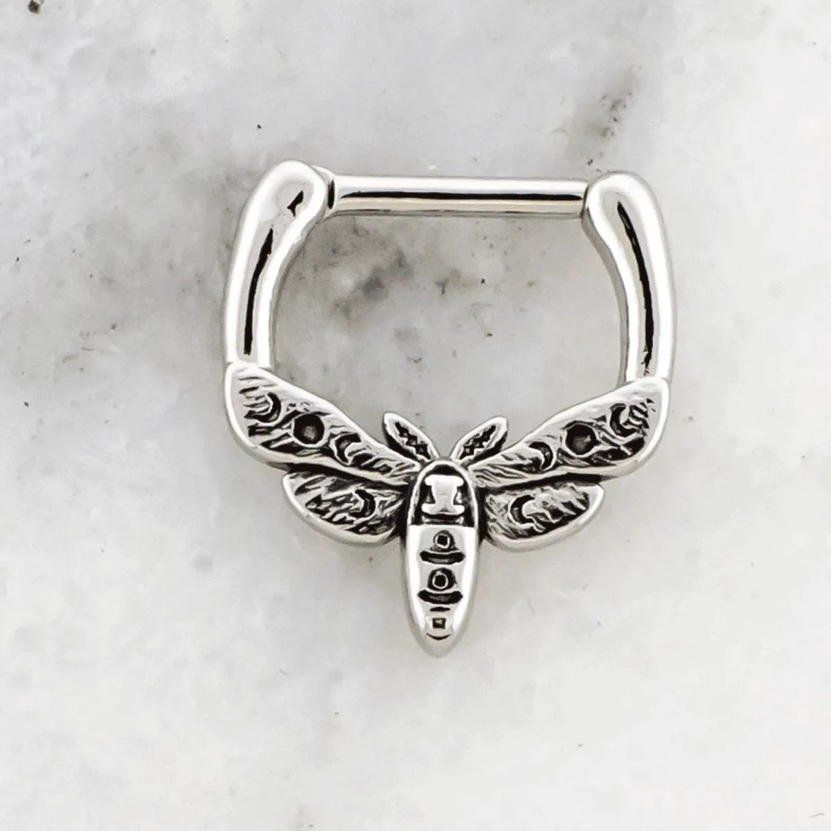 Crescent Moth Septum Clicker Ring - 316L Stainless Steel