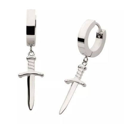 Dagger Dangling Huggie Hoop Earrings - Pair - 316L Stainless Steel