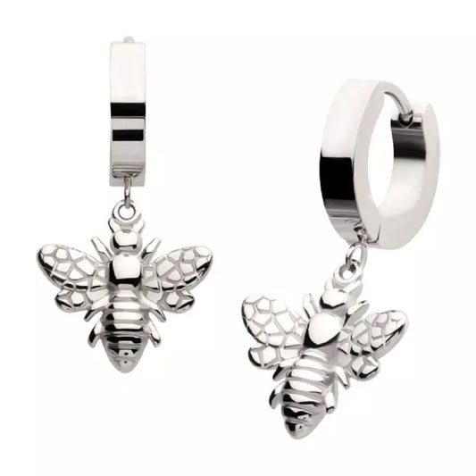 Bee Dangling Huggie Hoop Earrings - Pair - 316L Stainless Steel